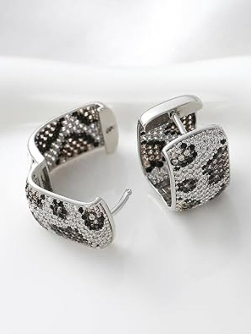 New Boho Leopard Print Earrings Cubic Zirconia Paving Silver Plated Chunky Hoop